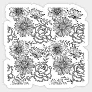 Flowers Line Art - Gray Blue Sticker